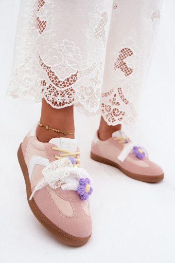 Damen-Sneaker mit schicken Blumen und einer Schleife in rosa Coastelle