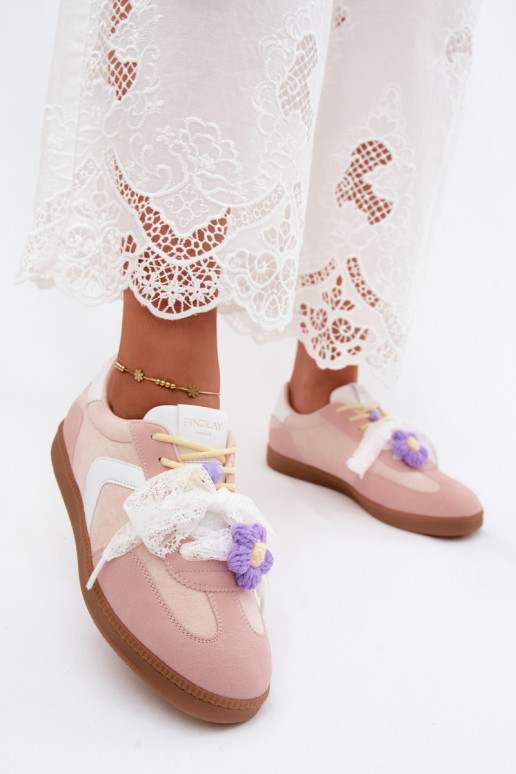 Baskets pour femmes avec fleurs fantaisie et nœud en rose Coastelle