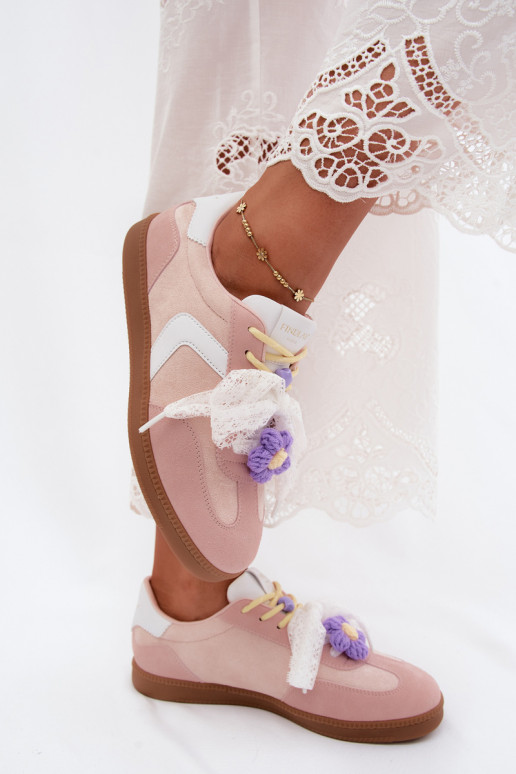Baskets pour femmes avec fleurs fantaisie et nœud en rose Coastelle