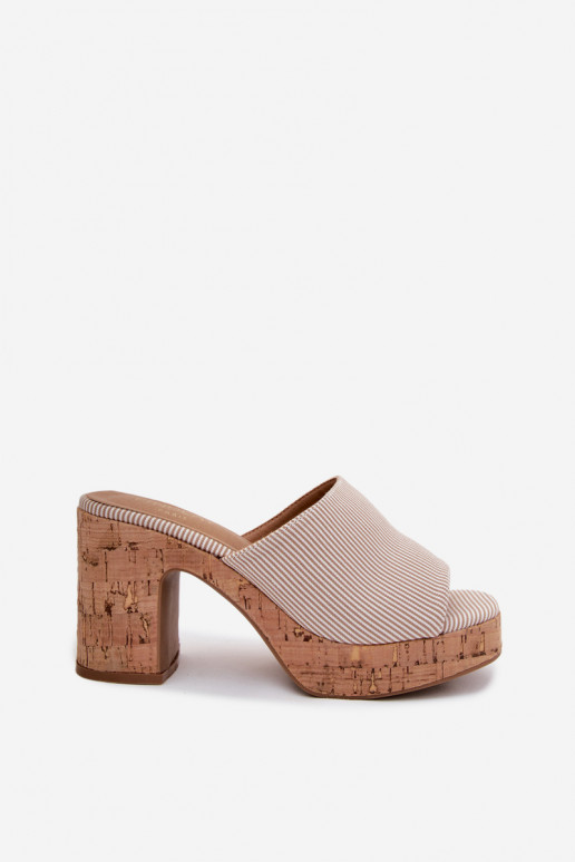 Chaussons pour femmes avec talons et rayures en couleur sable Poplina