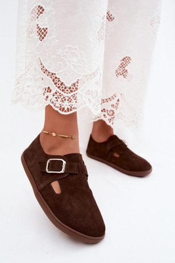 Damen Schuhe mit Schnallen aus Kunstveloursleder in schokoladenfarben Sombellia