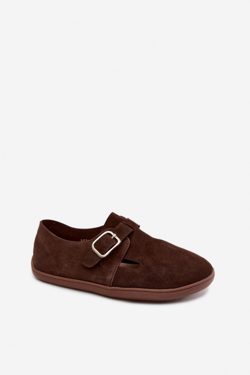 Dameschoenen met gespen van faux suede in chocolade kleur Sombellia