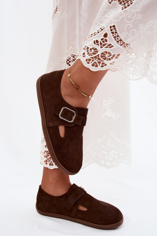 Dameschoenen met gespen van faux suede in chocolade kleur Sombellia