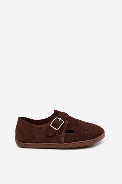 Damen Schuhe mit Schnallen aus Kunstveloursleder in schokoladenfarben Sombellia