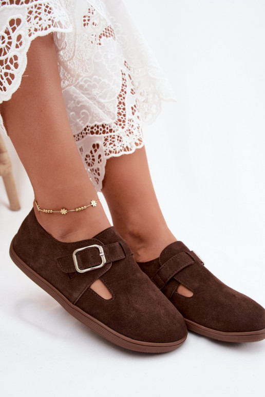 Chaussures pour femmes avec boucles en daim synthétique couleur chocolat Sombellia