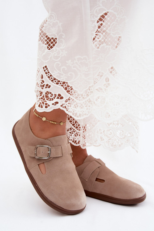 Chaussures pour femmes couleur sable avec boucles en daim synthétique Sombellia