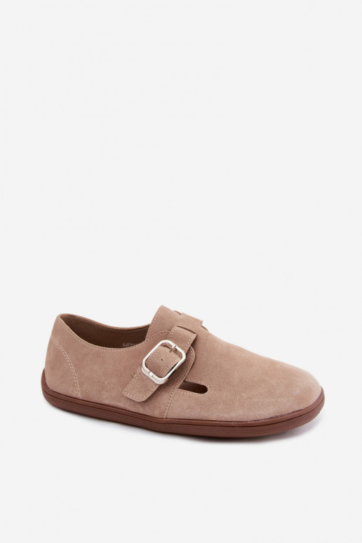 Sandkleurige dames schoenen met gespen van faux suede Sombellia
