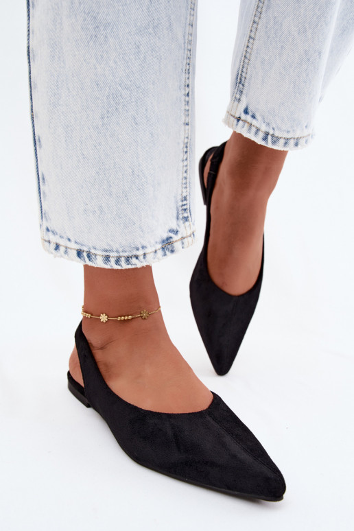 Zwarte ballerina's met open hak van faux suede Merceria