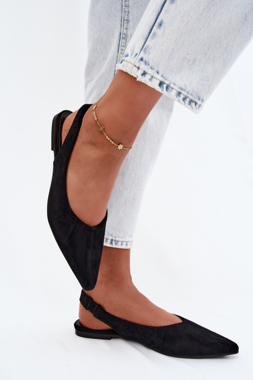 Ballerines noires à talon ouvert en daim synthétique Merceria