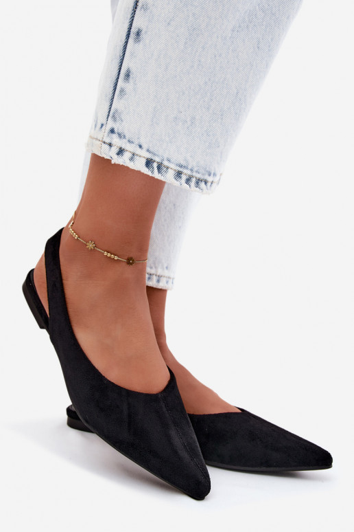 Ballerines noires à talon ouvert en daim synthétique Merceria