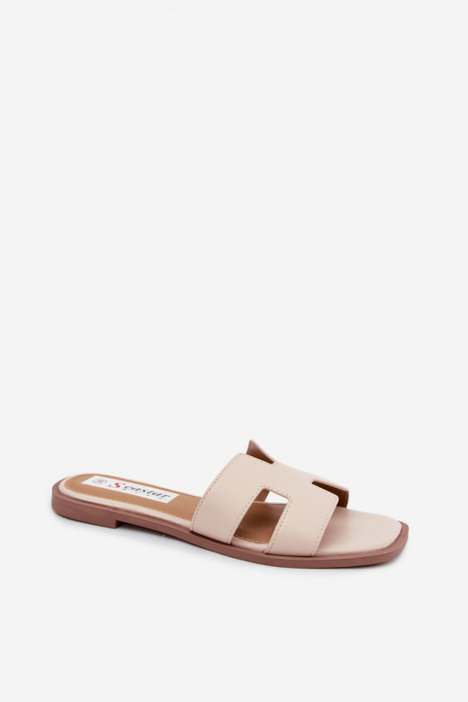 Chaussons pour femmes avec découpes plates en cuir synthétique couleur ivoire Santoria