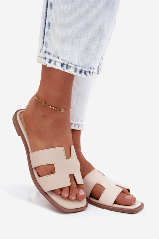 Chaussons pour femmes avec découpes plates en cuir synthétique couleur ivoire Santoria