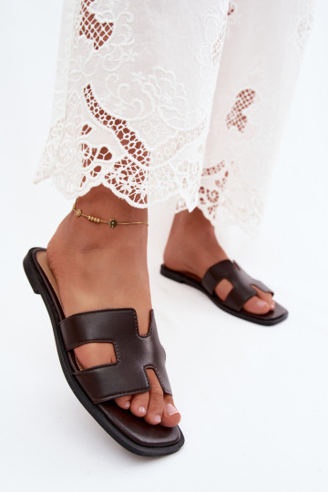 Faux leather dames slippers met uitsparingen CzekoladoĮe Santoria
