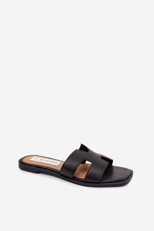 Sandales noires en simili cuir pour femmes avec découpes Santoria