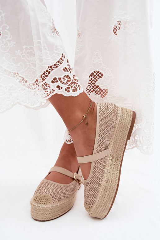 Zandkleurige espadrilles met bandjes op een platform Coastina