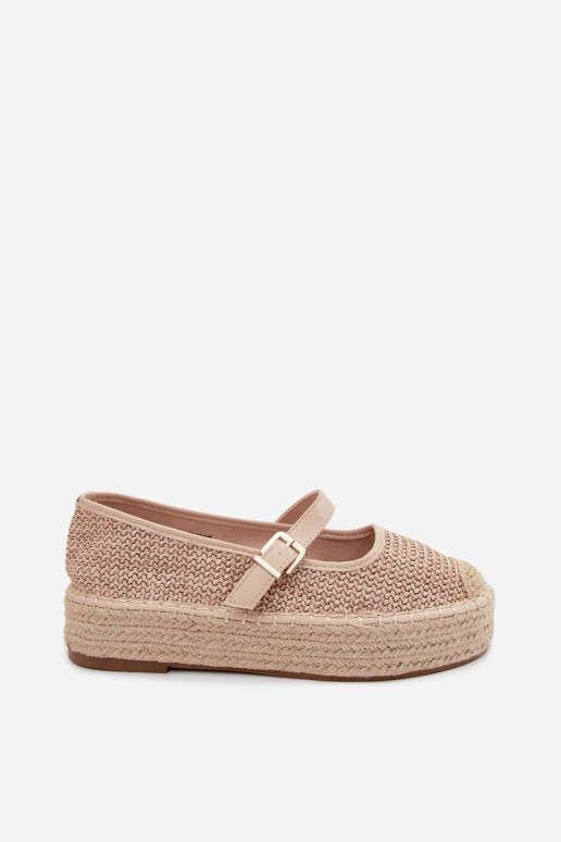 Zandkleurige espadrilles met bandjes op een platform Coastina