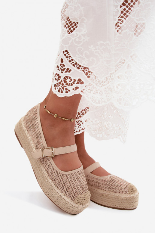 Zandkleurige espadrilles met bandjes op een platform Coastina