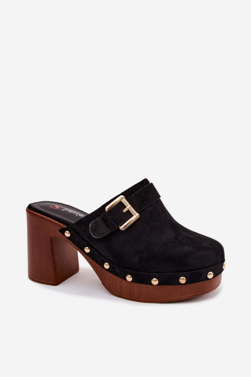 Schwarze Damenclogs mit Absätzen, Schnallen und Nieten Lagunelle