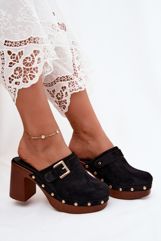 Sabots noirs pour femmes avec talons, boucles et clous Lagunelle