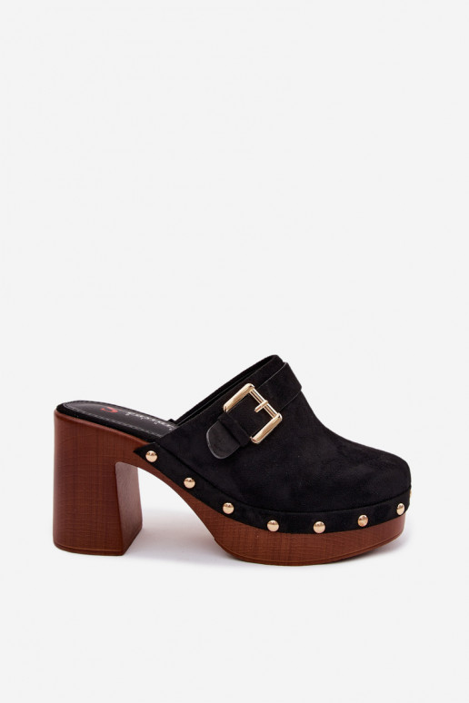 Schwarze Damenclogs mit Absätzen, Schnallen und Nieten Lagunelle