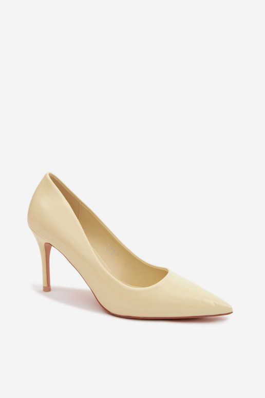 Gele faux leren hoge hakken met lak effect Tropessa