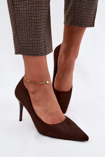Chocoladekleurige hoge hakken van faux suede Tropessa