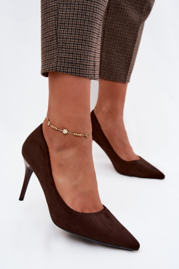 Chocoladekleurige hoge hakken van faux suede Tropessa 2