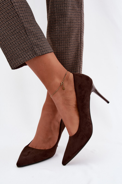 Chocoladekleurige hoge hakken van faux suede Tropessa