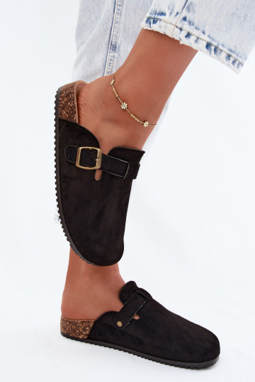 Zwarte damesklompen met gespen van faux suede Tropina