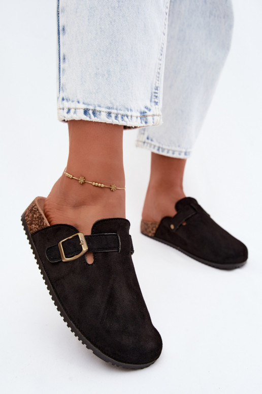 Zwarte damesklompen met gespen van faux suede Tropina