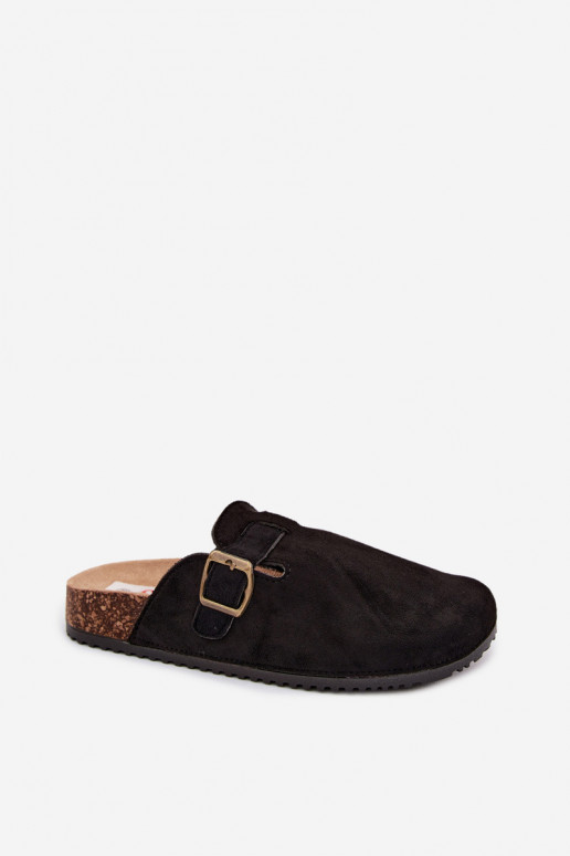 Schwarze Damenclogs mit Schnallen aus Kunstveloursleder Tropina