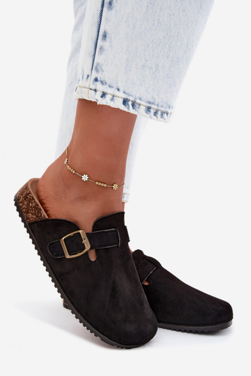 Zwarte damesklompen met gespen van faux suede Tropina