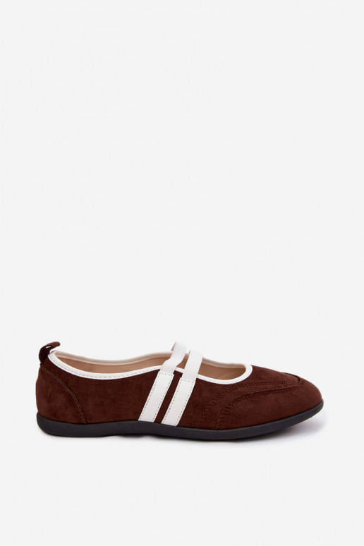 Schokoladenfarbene sportliche Ballerinas mit elastischen Riemen Donatella
