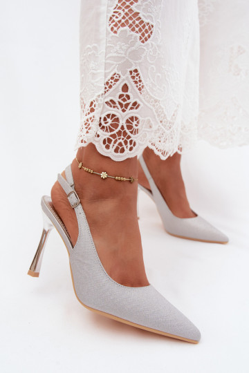 Silberne glänzende High Heels mit offenem Absatz Marcella 2