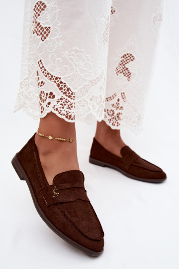 Chocoladekleurige damesmokasins van faux suede Prestelle 2