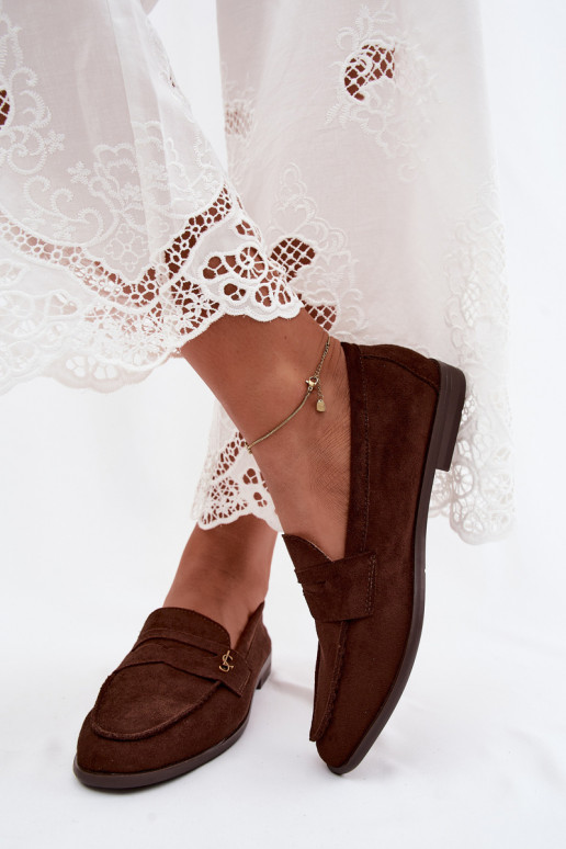 Chocoladekleurige damesmokasins van faux suede Prestelle