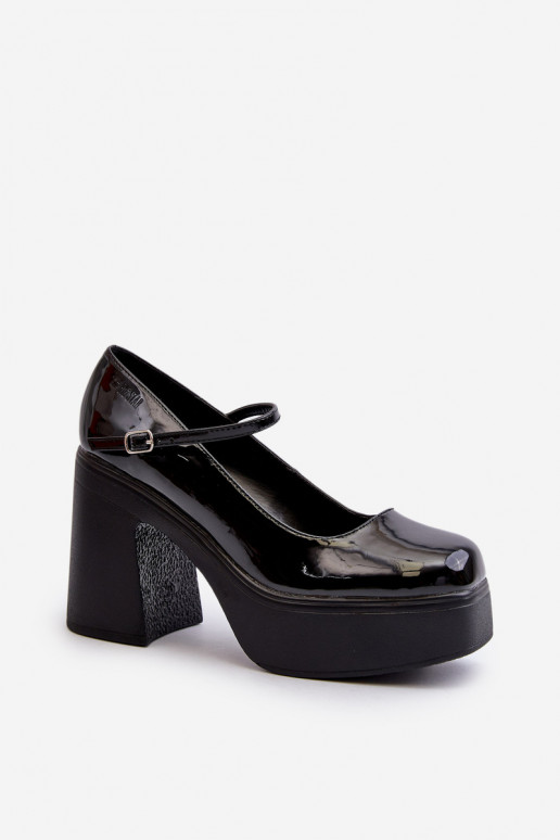 Chaussures noires pour femmes avec effet verni et plateforme Big Star NN274004