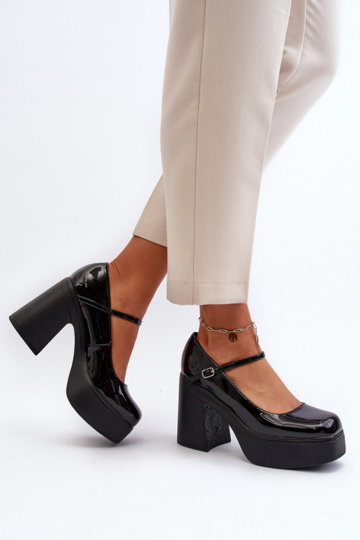 Dames zwarte schoenen met glanzend effect en platform Big Star NN274004