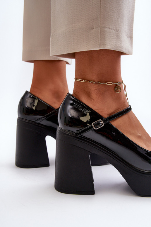 Dames zwarte schoenen met glanzend effect en platform Big Star NN274004