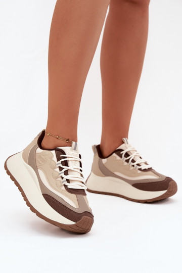 Dames zandkleurige sneakers met platform Big Star SS274002 HI-POLY SYSTEM