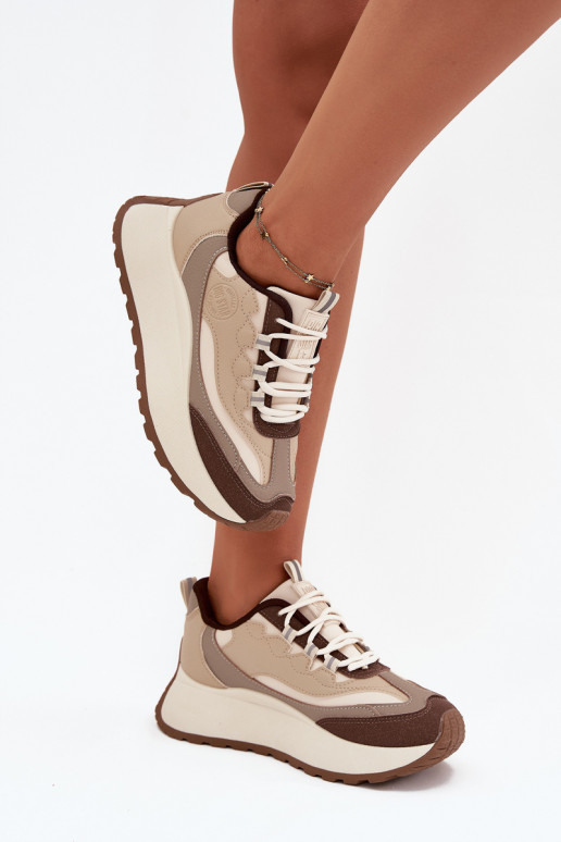 Dames zandkleurige sneakers met platform Big Star SS274002 HI-POLY SYSTEM