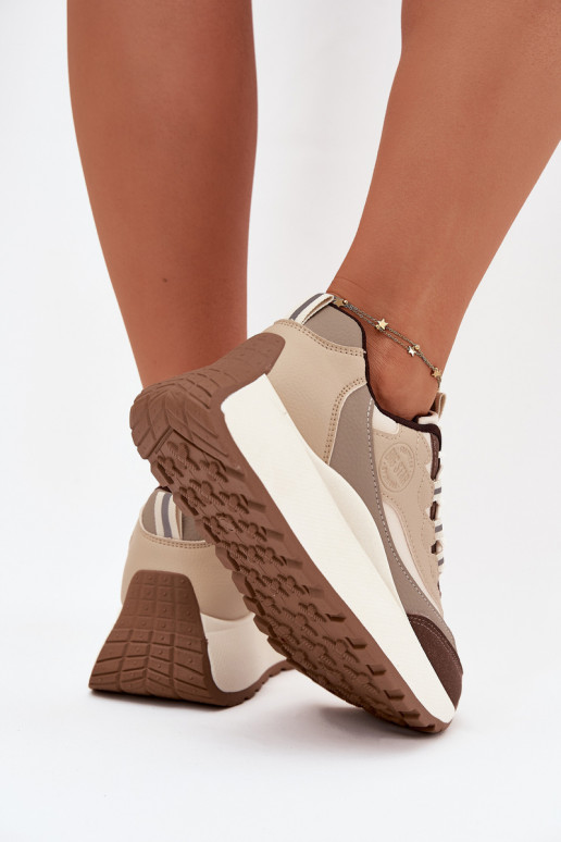 Dames zandkleurige sneakers met platform Big Star SS274002 HI-POLY SYSTEM