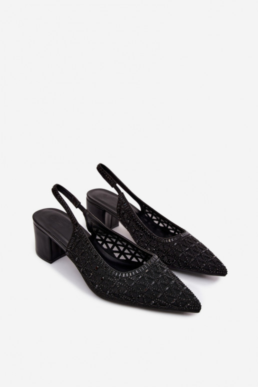 Sandales à talons hauts noires avec décoration en maille Tai turirshina