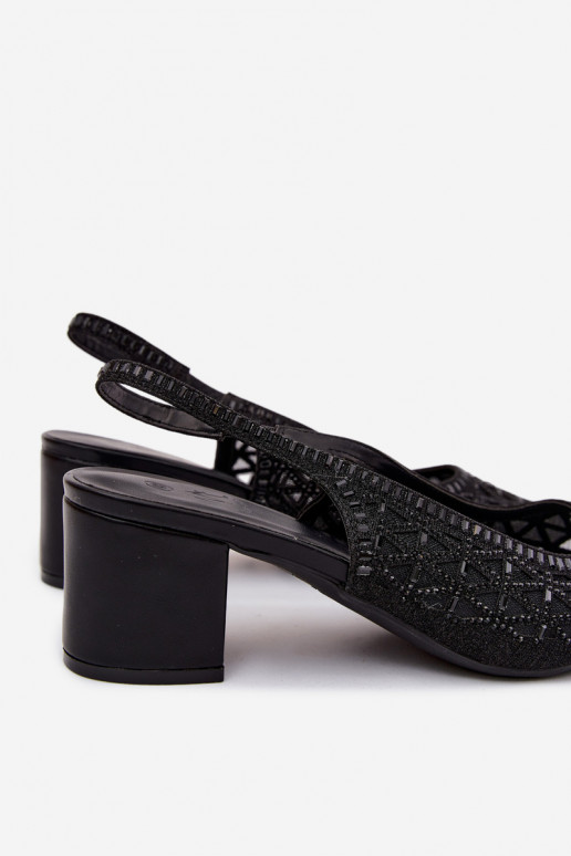 Zwarte hoge sandalen met netdecoratie Tai turirshina