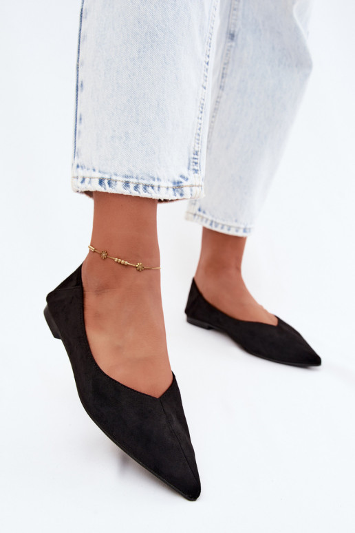 Schwarze Ballerinas mit spitzen Zehen aus Kunstveloursleder Corabella