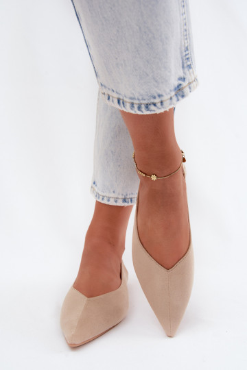 Beige puntige ballerina's van faux suede Corabella 2