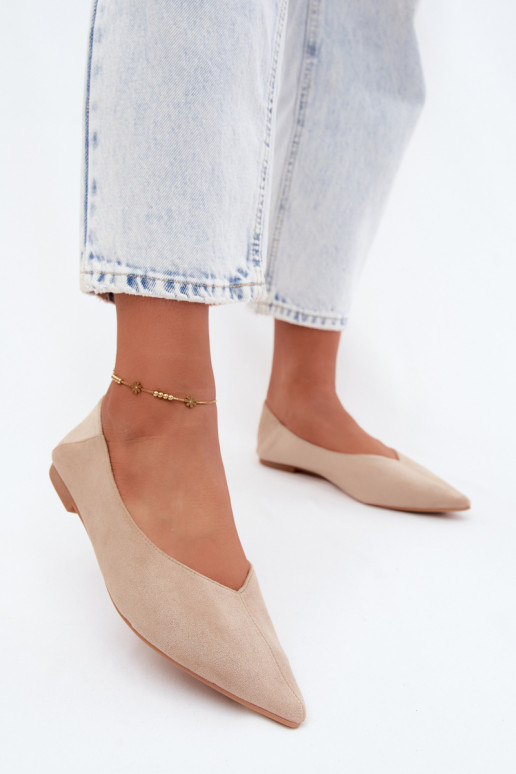 Ballerines beiges à bout pointu en daim synthétique Corabella