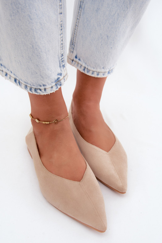 Ballerines beiges à bout pointu en daim synthétique Corabella
