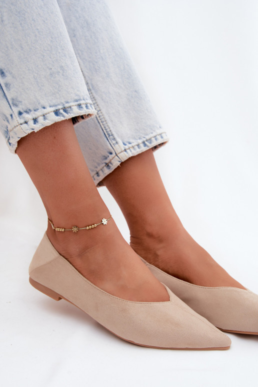 Ballerines beiges à bout pointu en daim synthétique Corabella