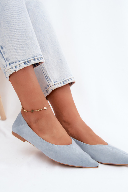 Blauwe puntige ballerina's van faux suede Corabella